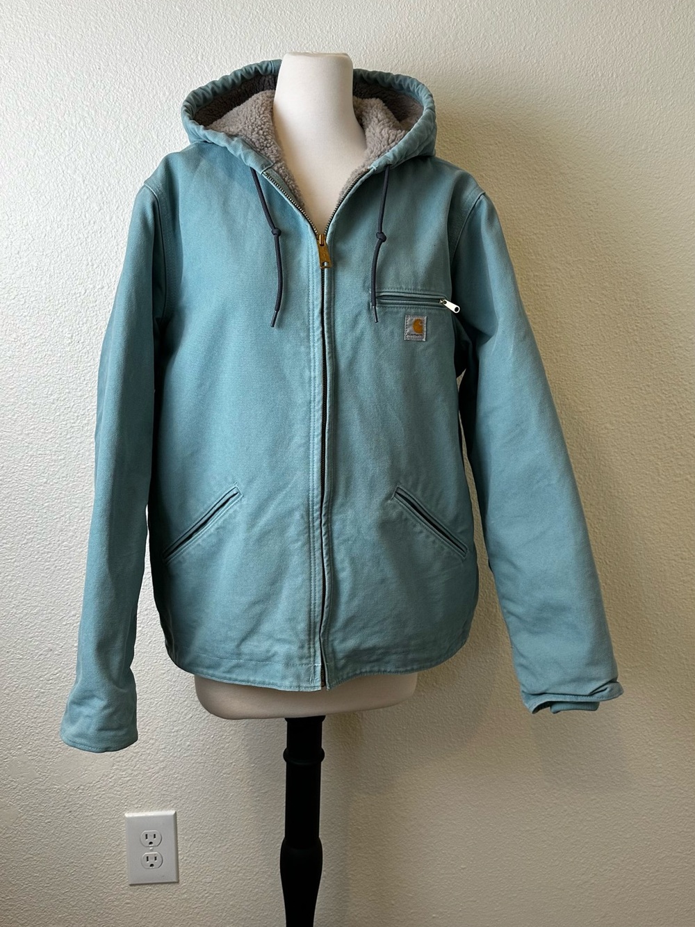 Carhartt Light Teal Blue Sherpa-Lined Hooded Jacket